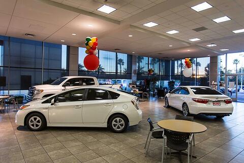 Car dealership showroom at Earnhardt Toyota in Mesa AZ