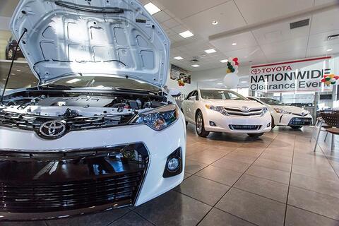 Car dealership showroom at Earnhardt Toyota in Mesa AZ