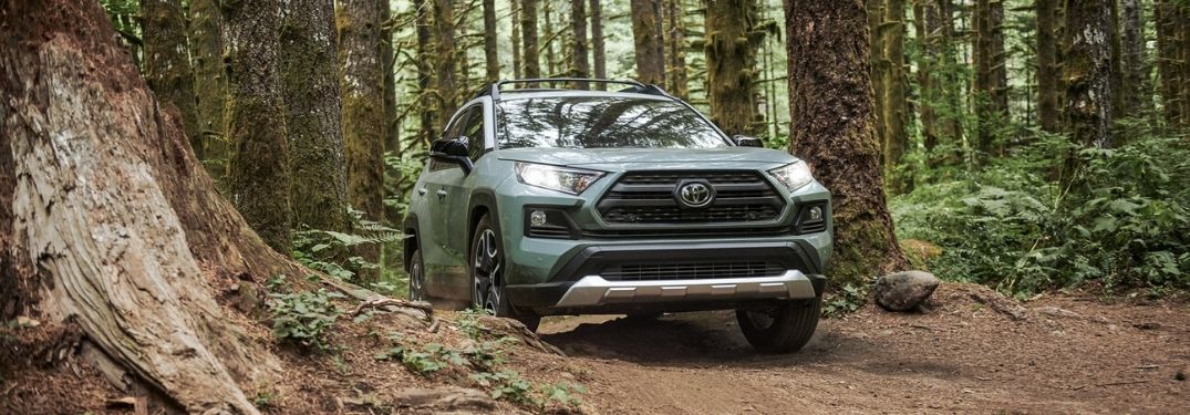 Green 2020 Toyota RAV4 on a Forest Trail