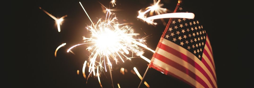 Close Up of a Hand Holding a Sparkler and American Flag