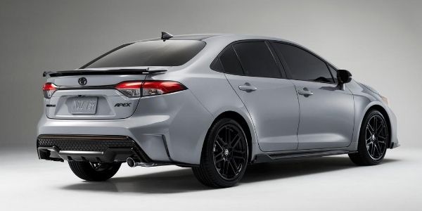 Gray 2021 Toyota Corolla Apex Edition Rear Exterior on Gray Background