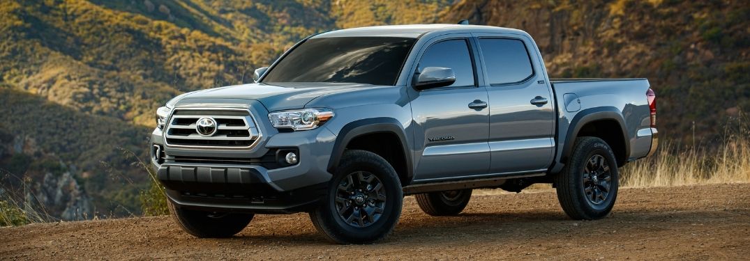 Gray 2021 Toyota Tacoma Trail Edition on a Trail