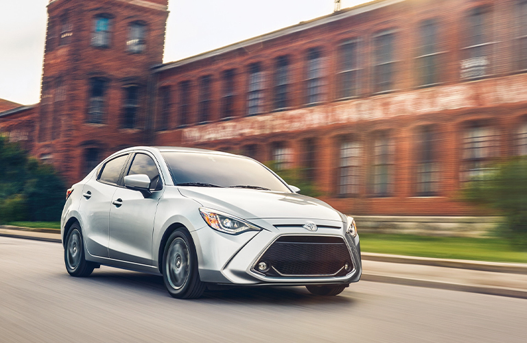 Silver 2020 Toyota Yaris on a City Street