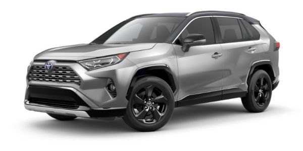 Silver Sky Metallic 2021 Toyota RAV4 with Midnight Black Metallic Roof on White Background
