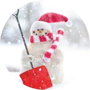 Snowman with a Shovel in the Snow