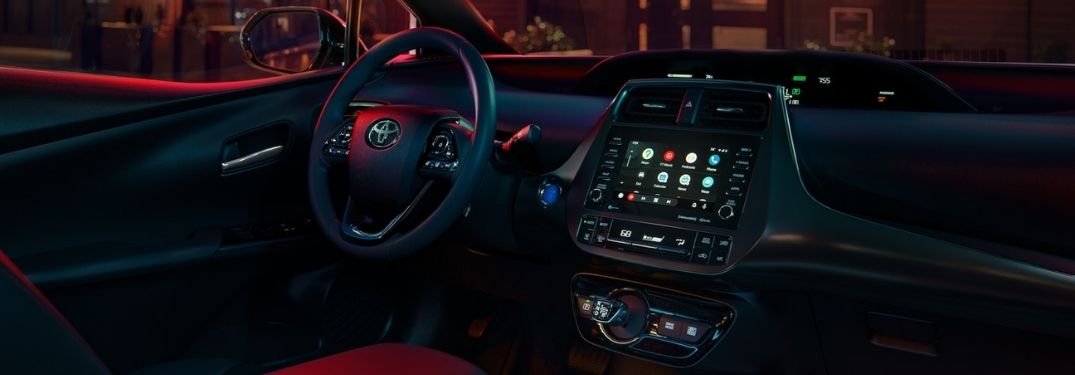 2021 Toyota Prius Front Seat Interior with Android Auto on the Touchscreen Display