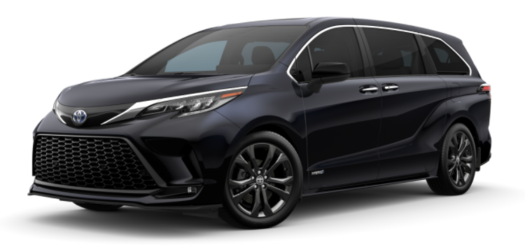 Midnight Black Metallic 2021 Toyota Sienna on White Background