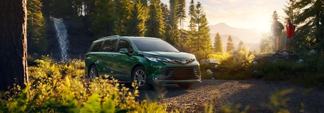 Green 2021 Toyota Sienna at a Campsite