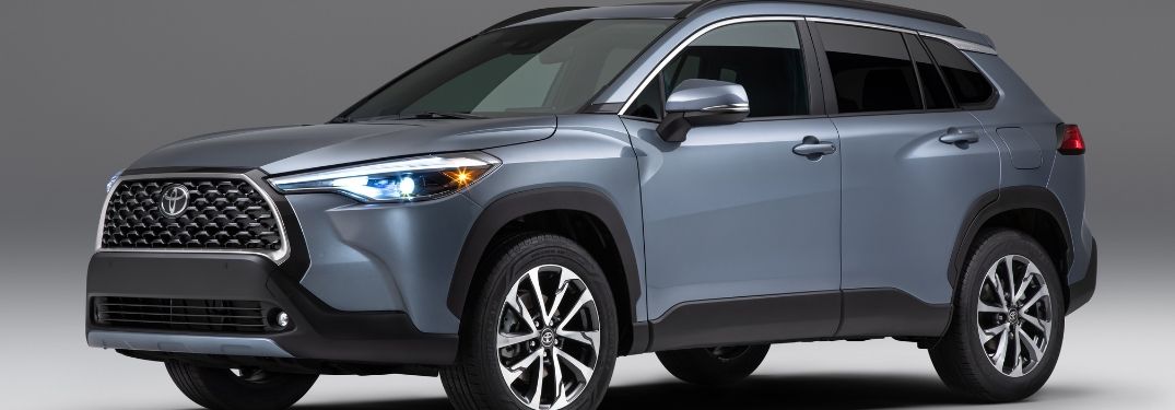 Gray 2022 Toyota Corolla Cross on Dark Background