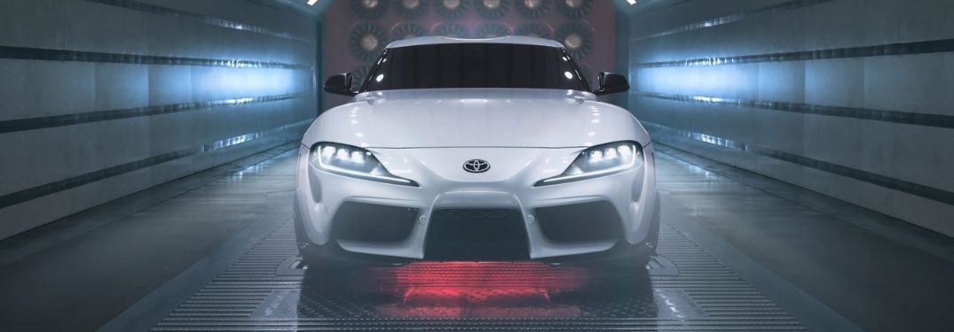 White 2022 Toyota GR Supra A91-CF Edition Front Exterior in a Wind Tunnel