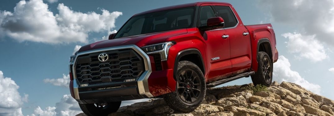 Red 2022 Toyota Tundra on Rocky Trail
