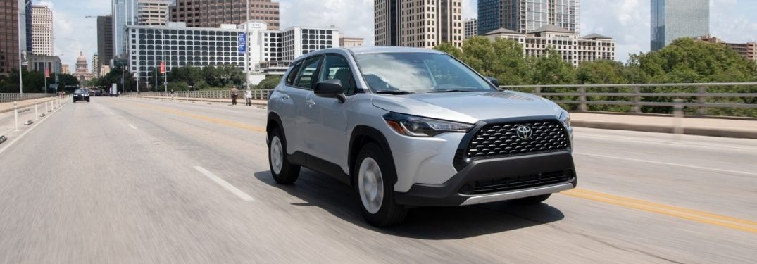 Gray 2022 Toyota Corolla Cross on a Freeway