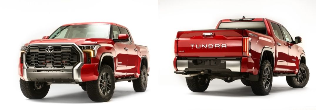 Red 2022 Toyota Tundra Front and Red 2022 Toyota Tundra Rear with Accessories Installed