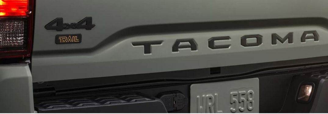 Close Up of Gray 2022 Toyota Tacoma Tailgate with 4x4 Badge